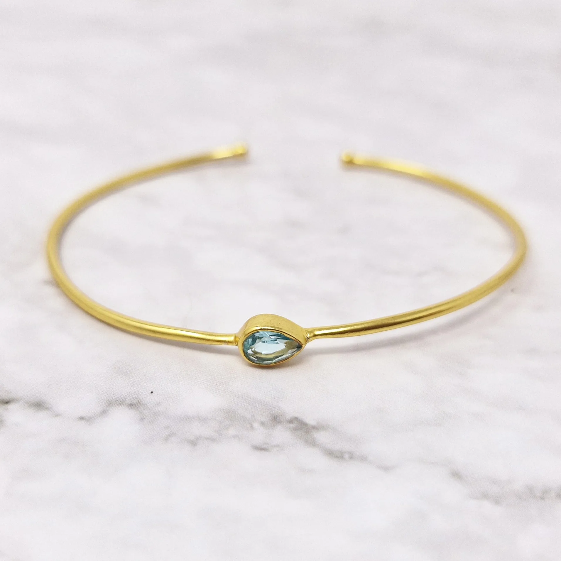 18ct Gold Plated Aquamarine March Birthstone Bangle