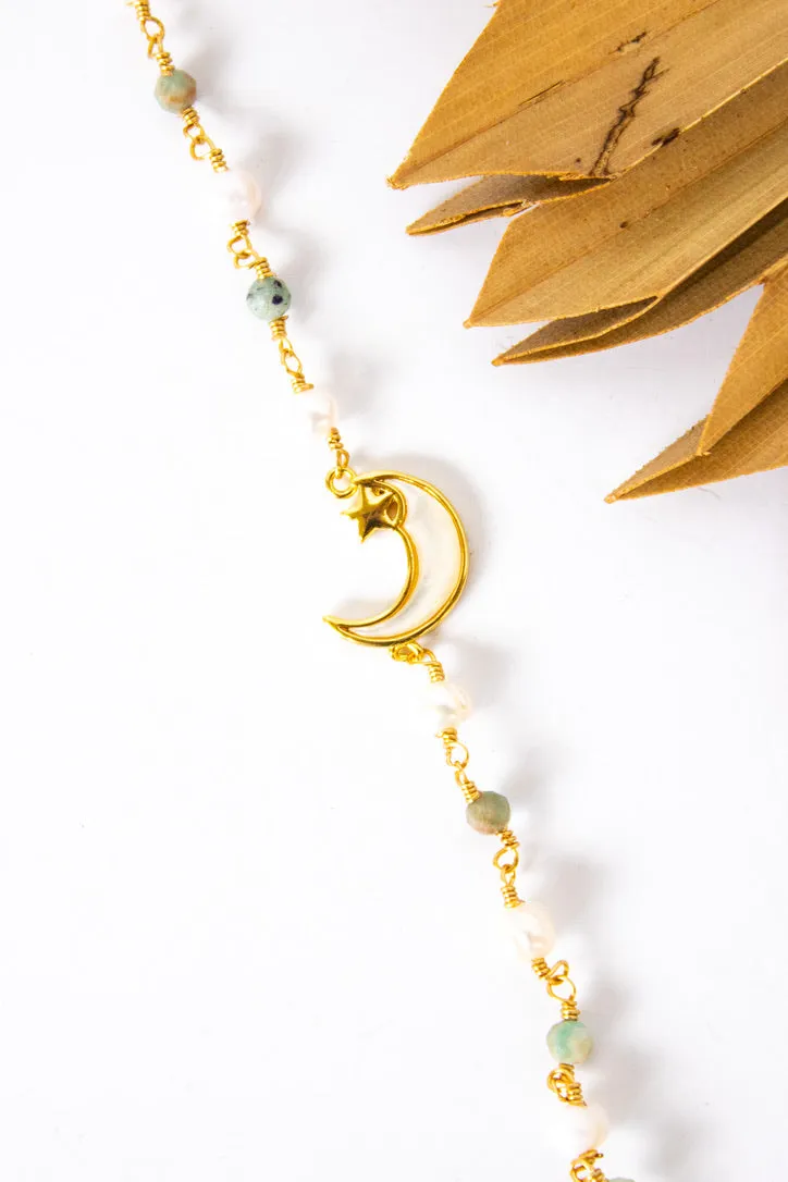 18K Toggle Crescent Moon Pearl Bracelet