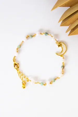 18K Toggle Crescent Moon Pearl Bracelet