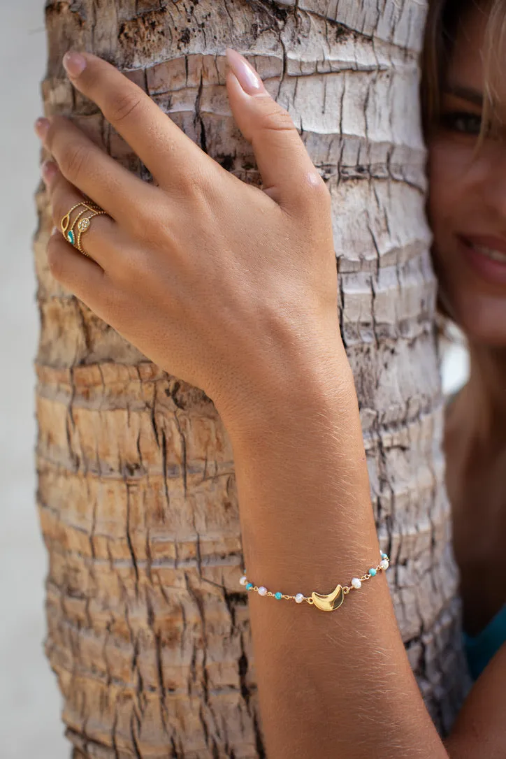 18K Toggle Crescent Moon Pearl Bracelet