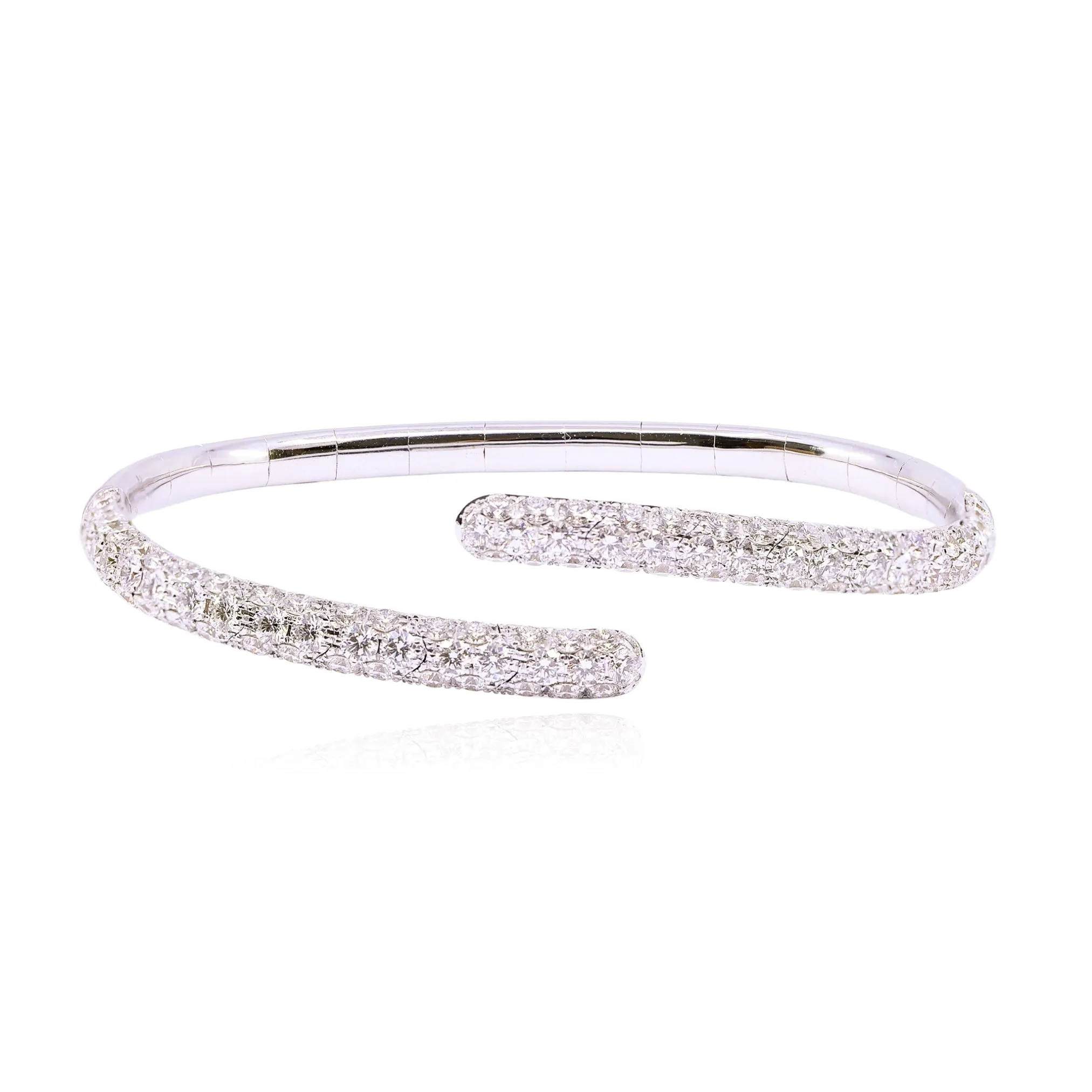 18K WHITE GOLD DIAMOND PAVE BYPASS BANGLE BRACELET - 5.55CTW