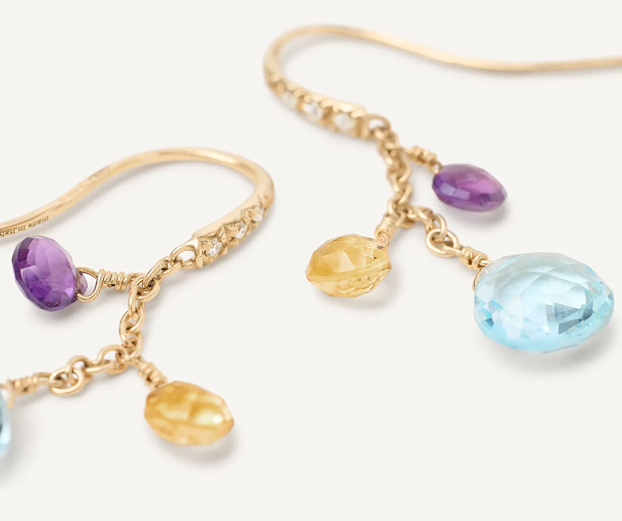 18K Yellow Gold Gemstone Earrings With Diamonds, Blue Topaz Accents