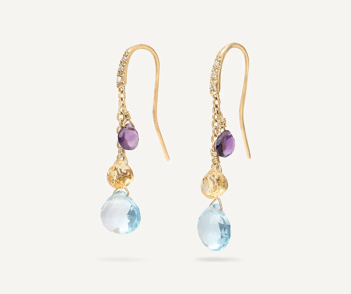 18K Yellow Gold Gemstone Earrings With Diamonds, Blue Topaz Accents