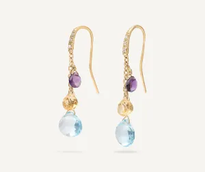18K Yellow Gold Gemstone Earrings With Diamonds, Blue Topaz Accents