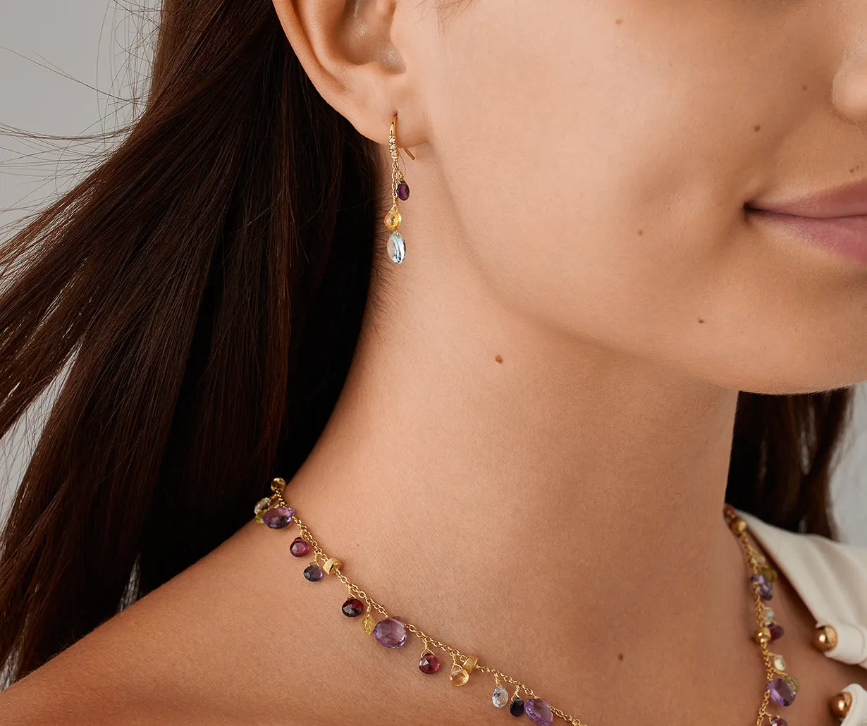 18K Yellow Gold Gemstone Earrings With Diamonds, Blue Topaz Accents