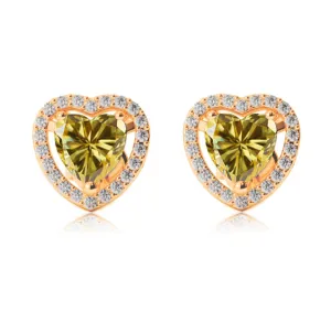 18k Yellow Gold Plated 2 Ct Created Halo Heart Yellow Sapphire Stud Earrings