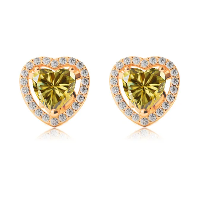 18k Yellow Gold Plated 2 Ct Created Halo Heart Yellow Sapphire Stud Earrings