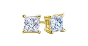 18k Yellow Gold Plated Created White Sapphire 3 Carat Square Cut Stud Earrings