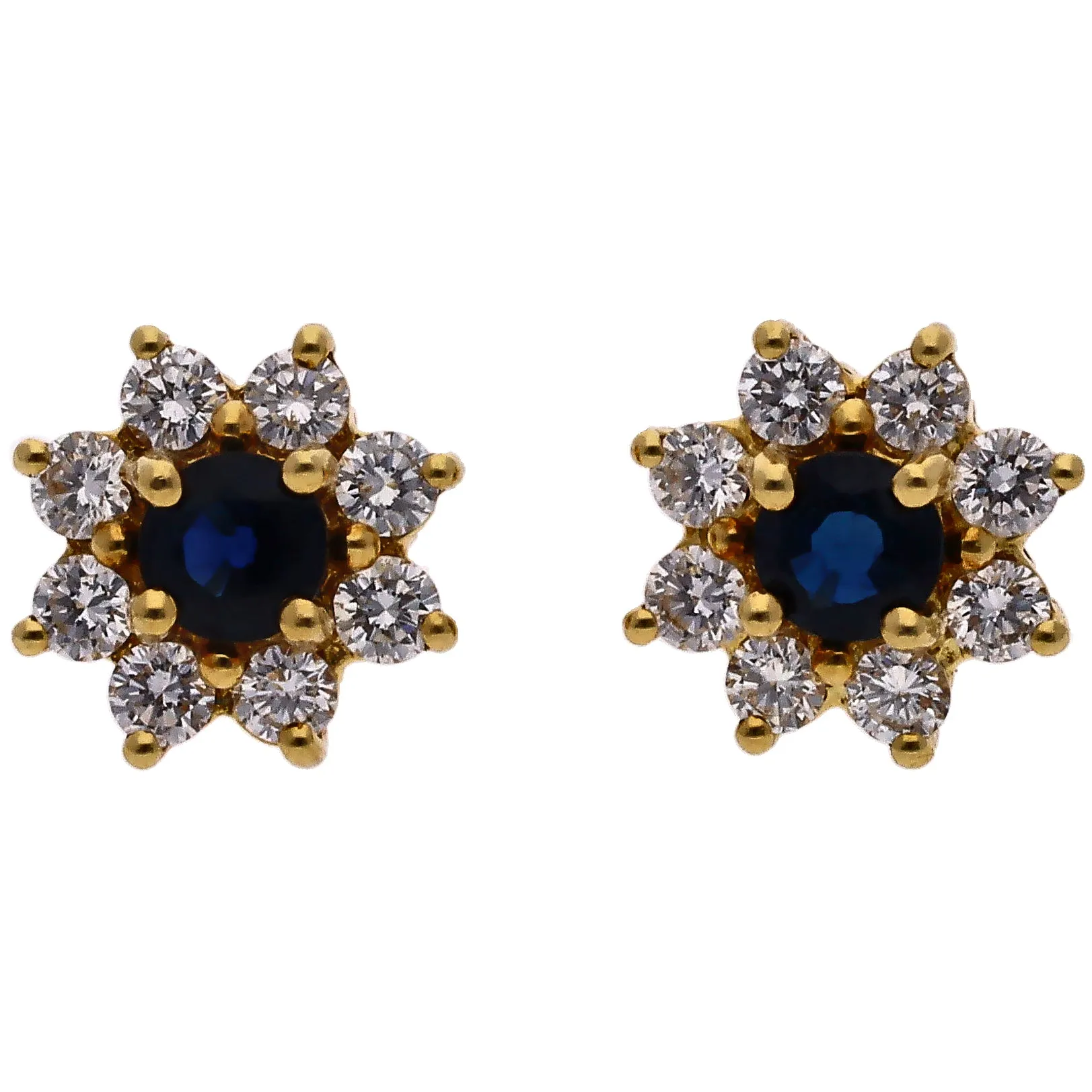 18K Yellow Gold Sapphire & Diamond Earrings
