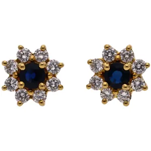 18K Yellow Gold Sapphire & Diamond Earrings