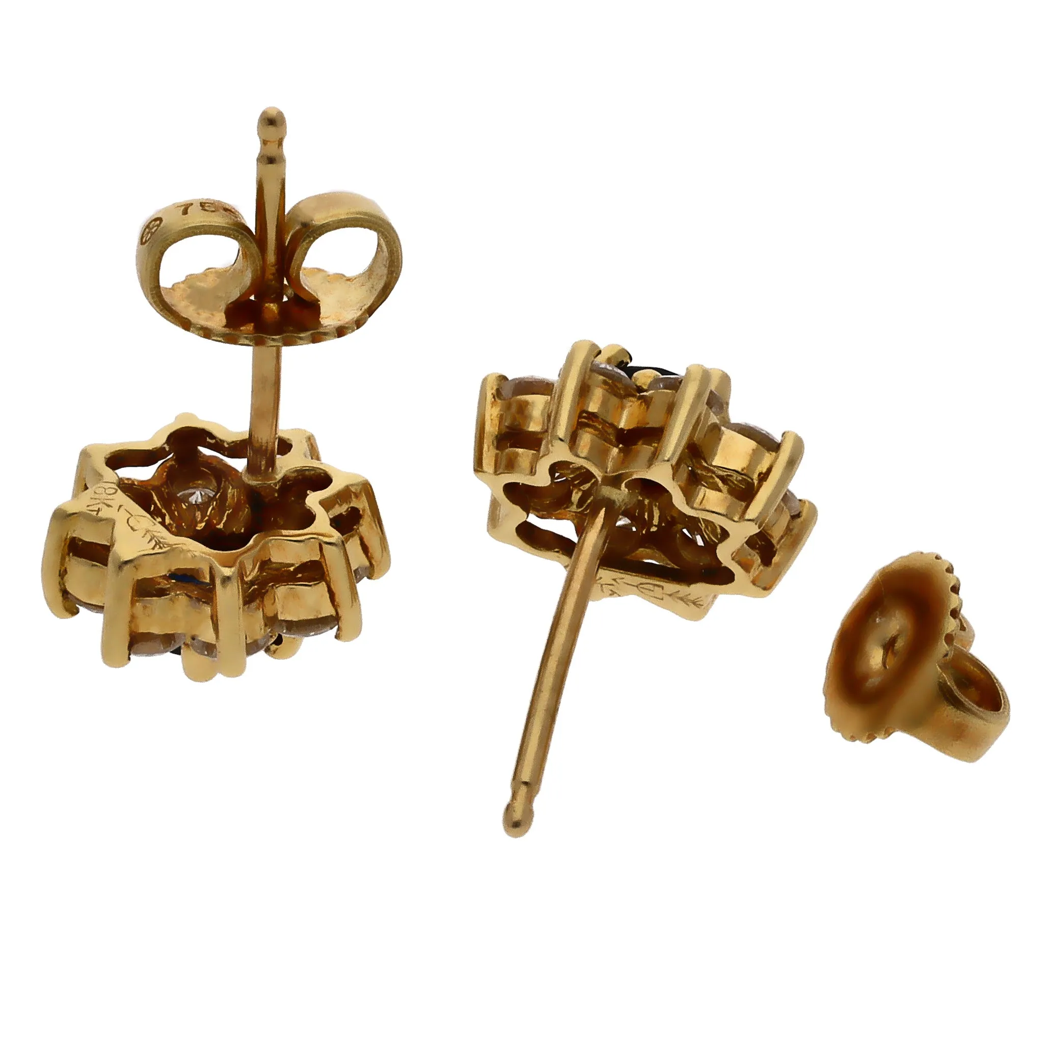 18K Yellow Gold Sapphire & Diamond Earrings