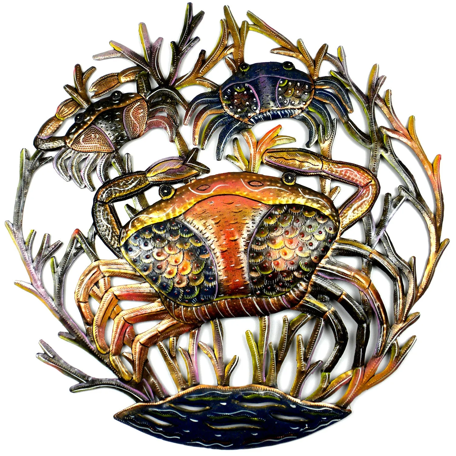 24-Inch Painted Crabs Metal Wall Art Croix des Bouquets