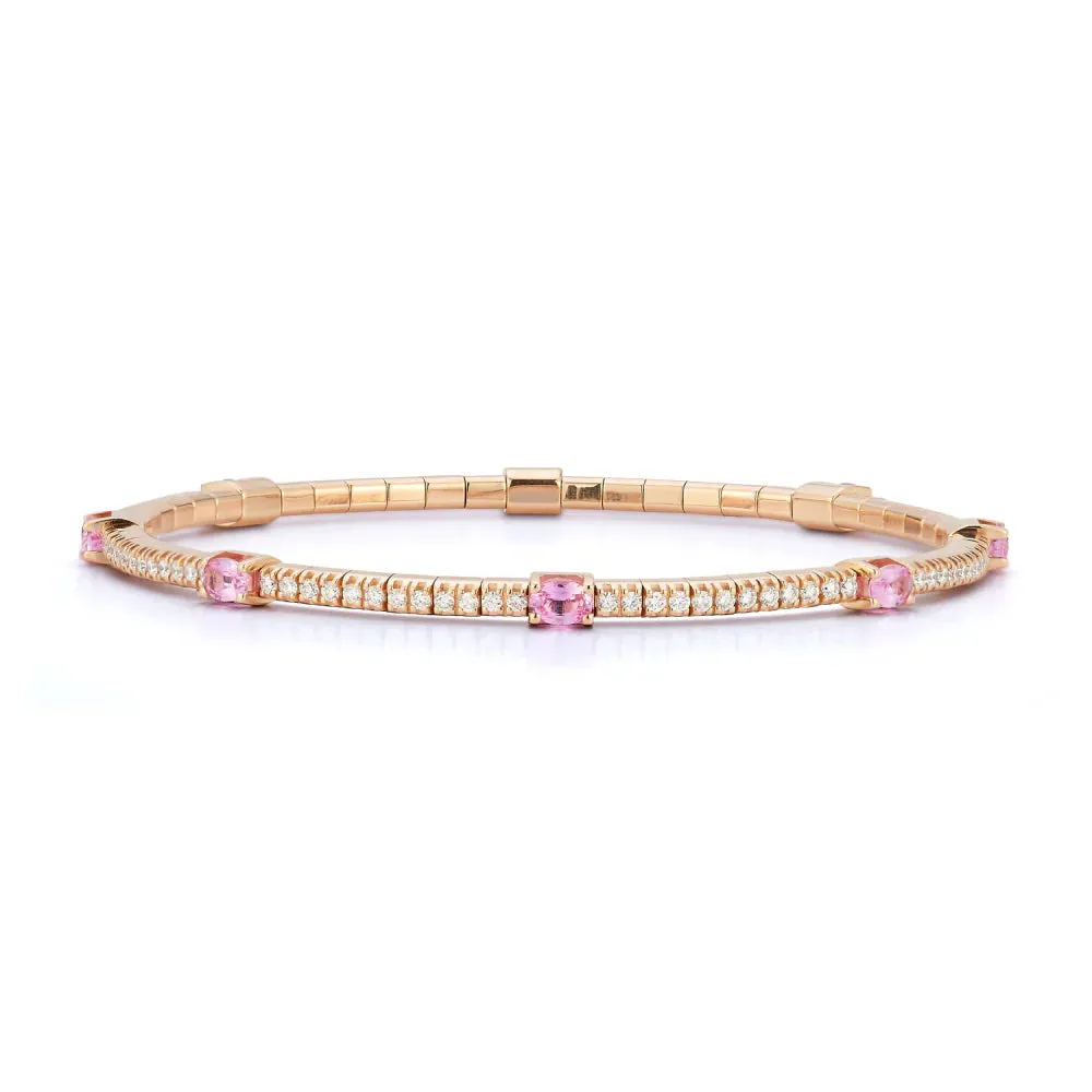 2.45CT Pink Sapphires and White Diamond Stretch Tennis Bracelet