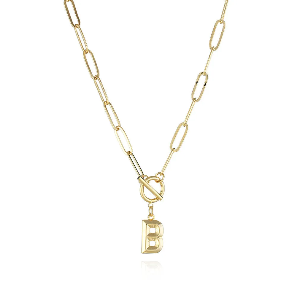 26 Letters A-Z Pendant Necklace with Thick Chain and OT Buckle - Unisex