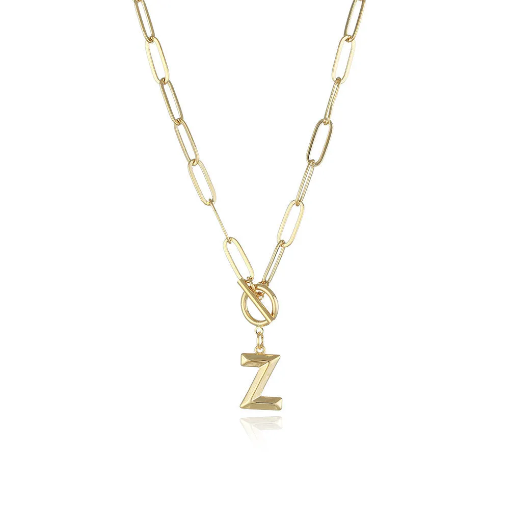 26 Letters A-Z Pendant Necklace with Thick Chain and OT Buckle - Unisex