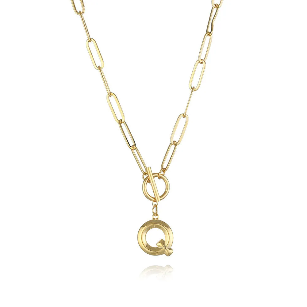26 Letters A-Z Pendant Necklace with Thick Chain and OT Buckle - Unisex