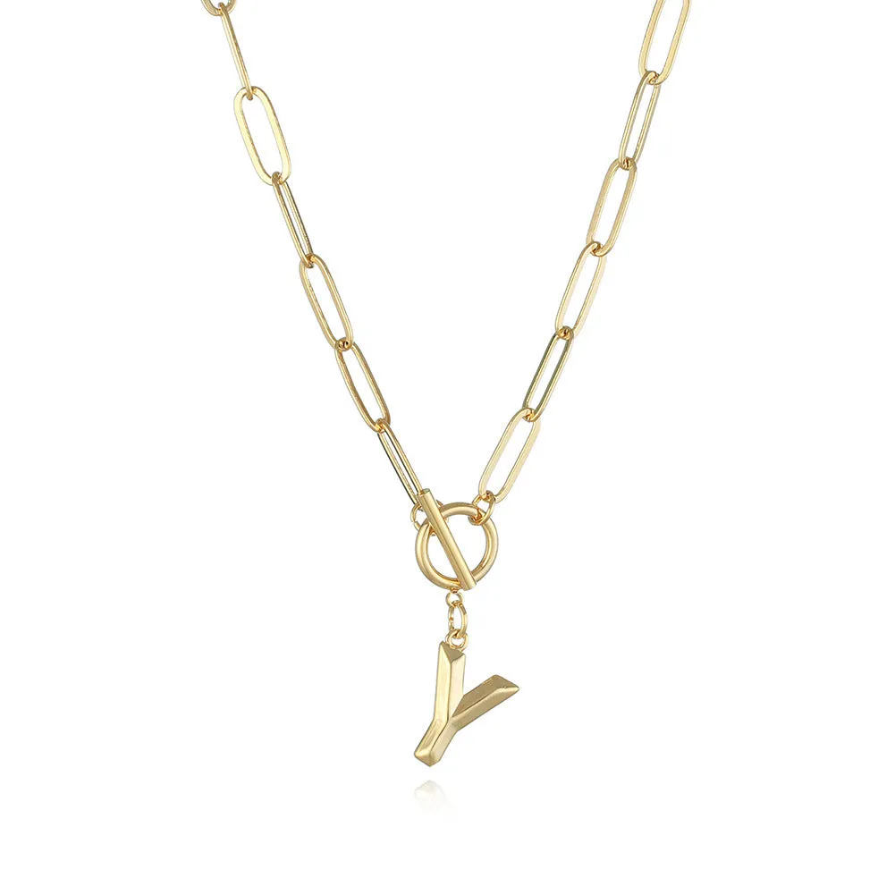 26 Letters A-Z Pendant Necklace with Thick Chain and OT Buckle - Unisex
