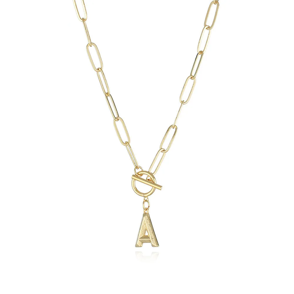 26 Letters A-Z Pendant Necklace with Thick Chain and OT Buckle - Unisex