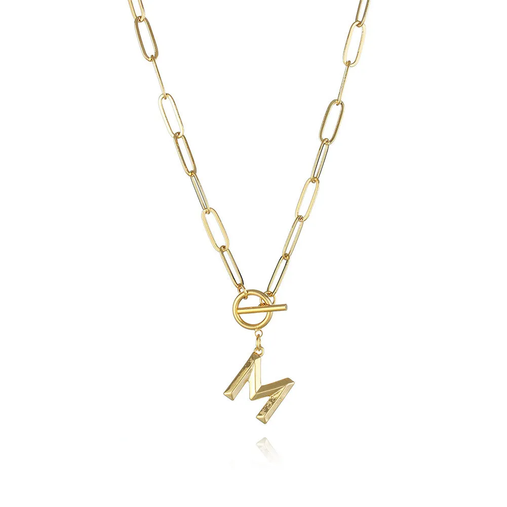 26 Letters A-Z Pendant Necklace with Thick Chain and OT Buckle - Unisex