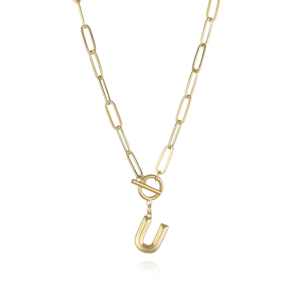 26 Letters A-Z Pendant Necklace with Thick Chain and OT Buckle - Unisex