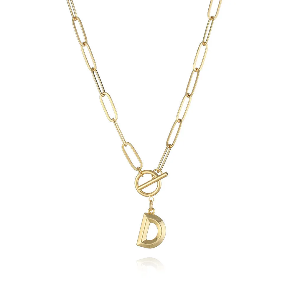26 Letters A-Z Pendant Necklace with Thick Chain and OT Buckle - Unisex