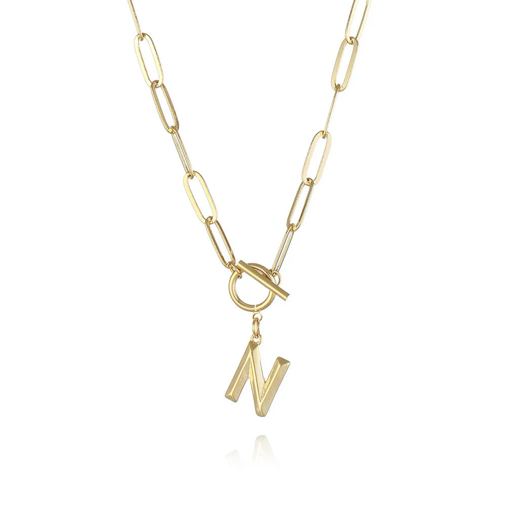 26 Letters A-Z Pendant Necklace with Thick Chain and OT Buckle - Unisex