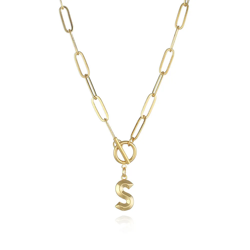 26 Letters A-Z Pendant Necklace with Thick Chain and OT Buckle - Unisex