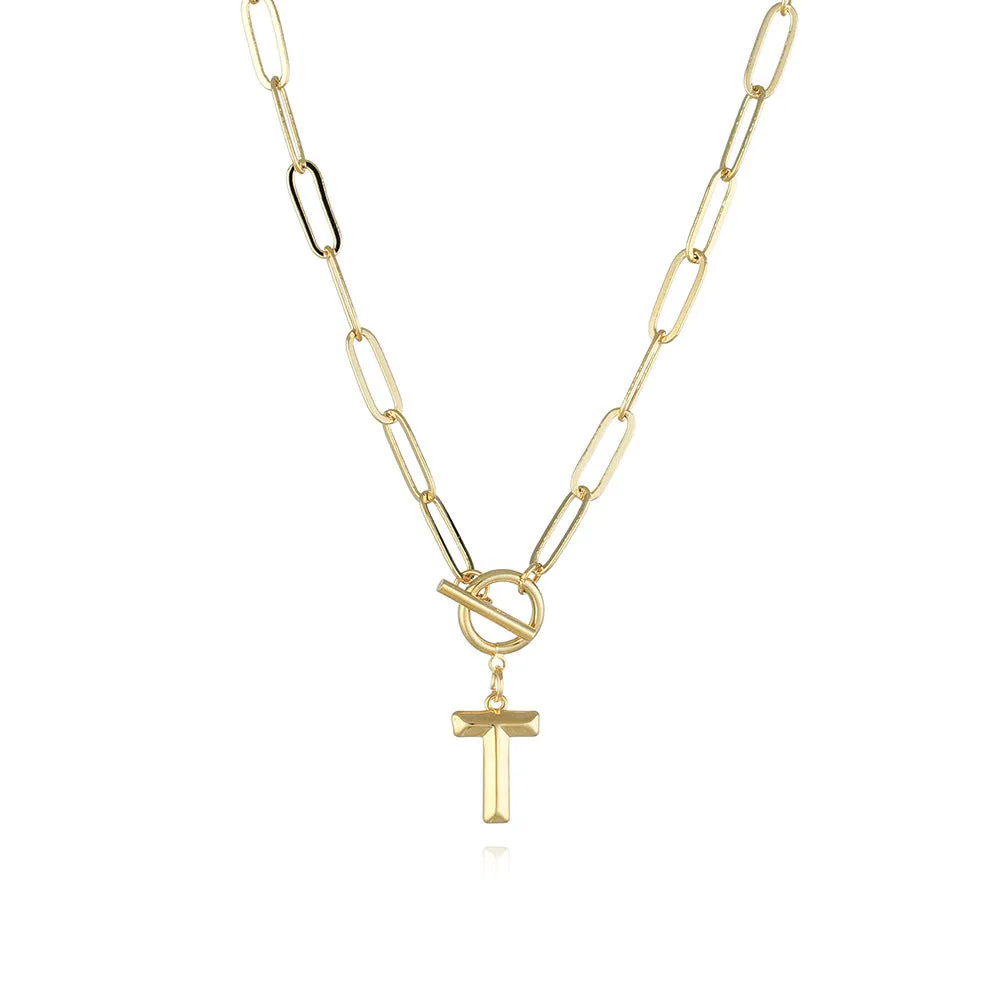 26 Letters A-Z Pendant Necklace with Thick Chain and OT Buckle - Unisex