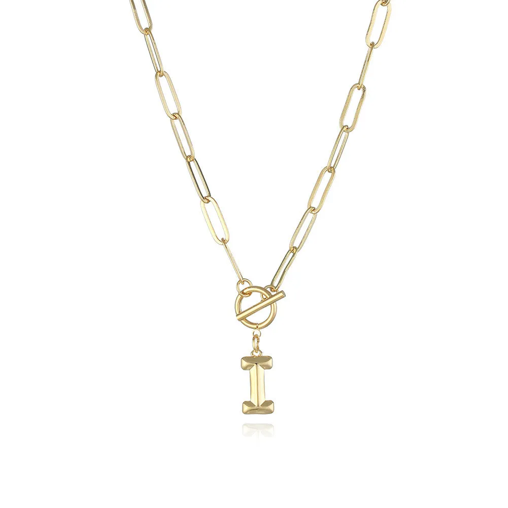 26 Letters A-Z Pendant Necklace with Thick Chain and OT Buckle - Unisex