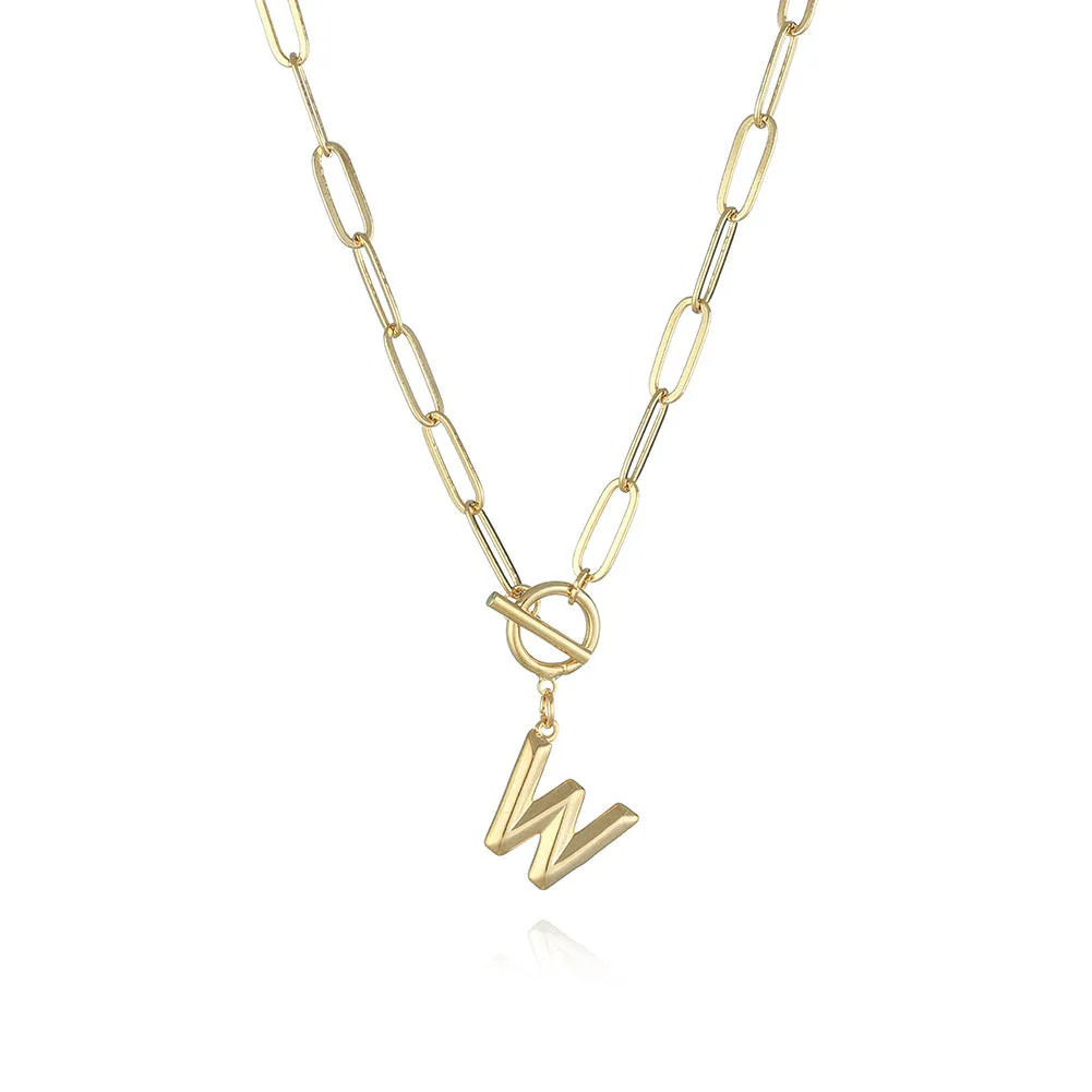 26 Letters A-Z Pendant Necklace with Thick Chain and OT Buckle - Unisex