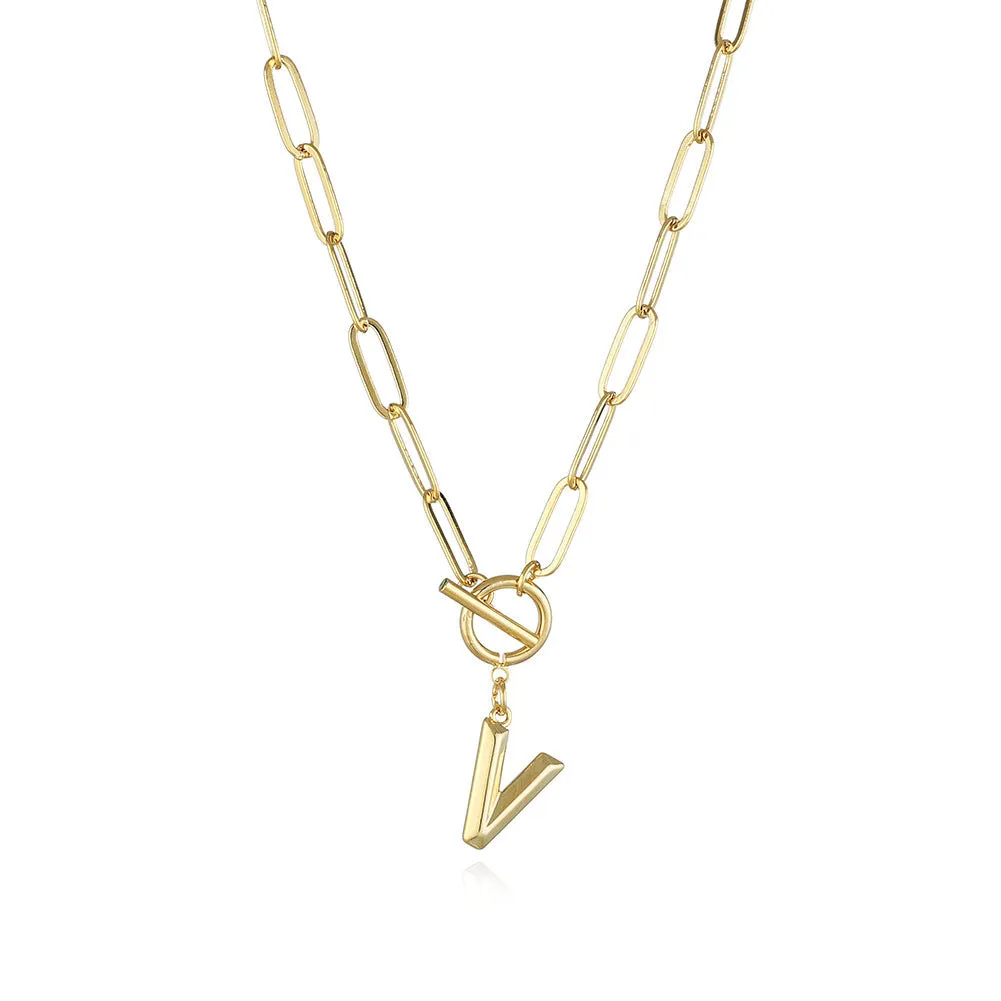 26 Letters A-Z Pendant Necklace with Thick Chain and OT Buckle - Unisex