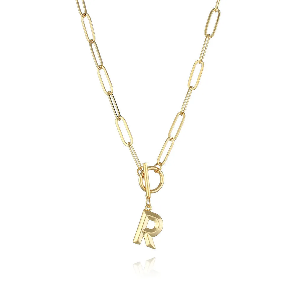 26 Letters A-Z Pendant Necklace with Thick Chain and OT Buckle - Unisex