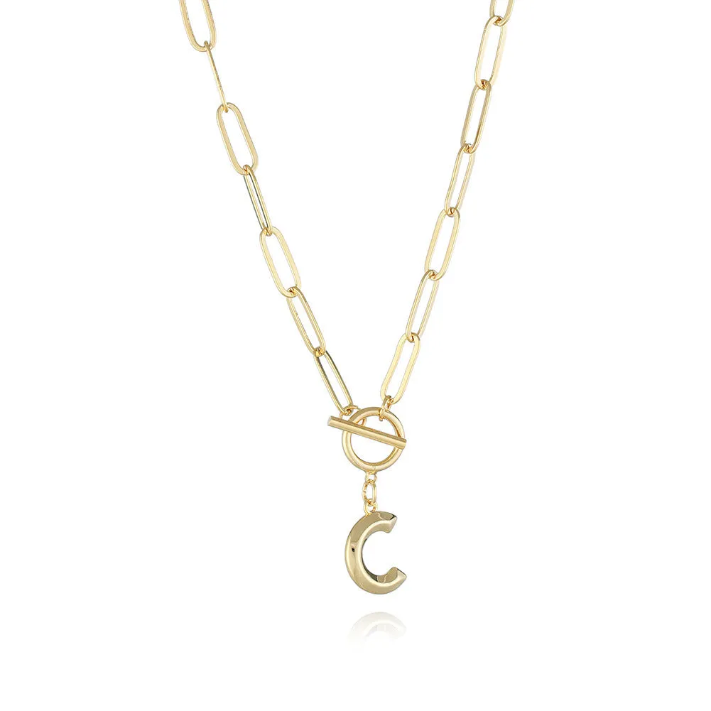 26 Letters A-Z Pendant Necklace with Thick Chain and OT Buckle - Unisex