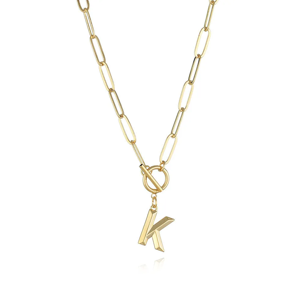 26 Letters A-Z Pendant Necklace with Thick Chain and OT Buckle - Unisex