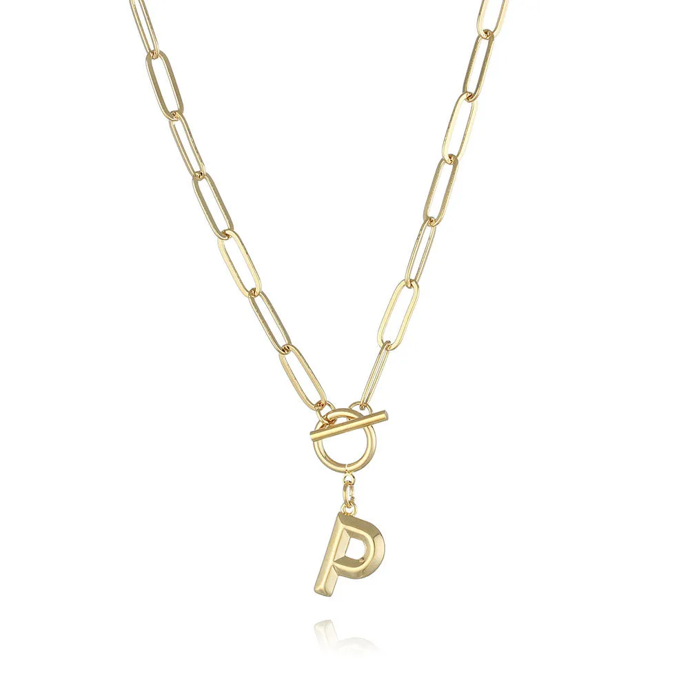 26 Letters A-Z Pendant Necklace with Thick Chain and OT Buckle - Unisex
