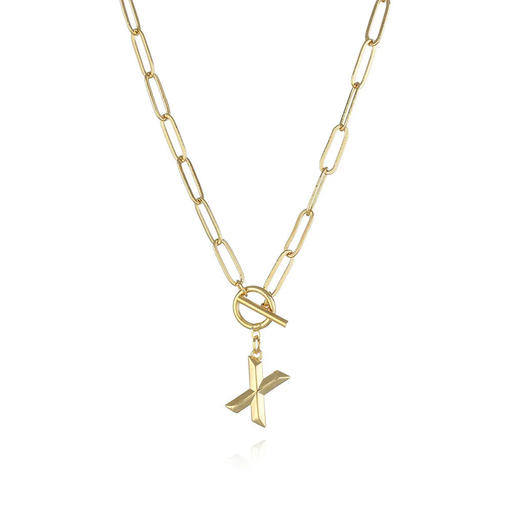 26 Letters A-Z Pendant Necklace with Thick Chain and OT Buckle - Unisex
