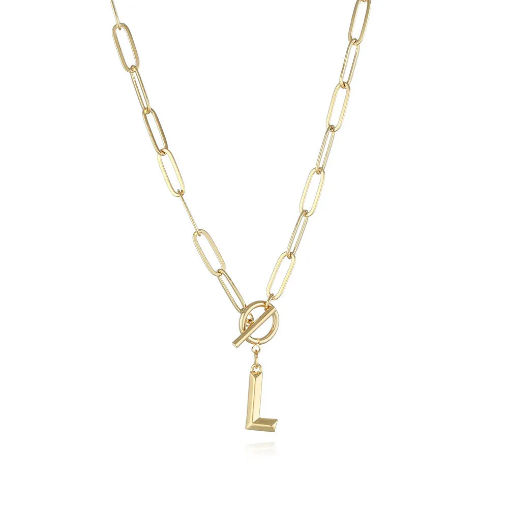 26 Letters A-Z Pendant Necklace with Thick Chain and OT Buckle - Unisex