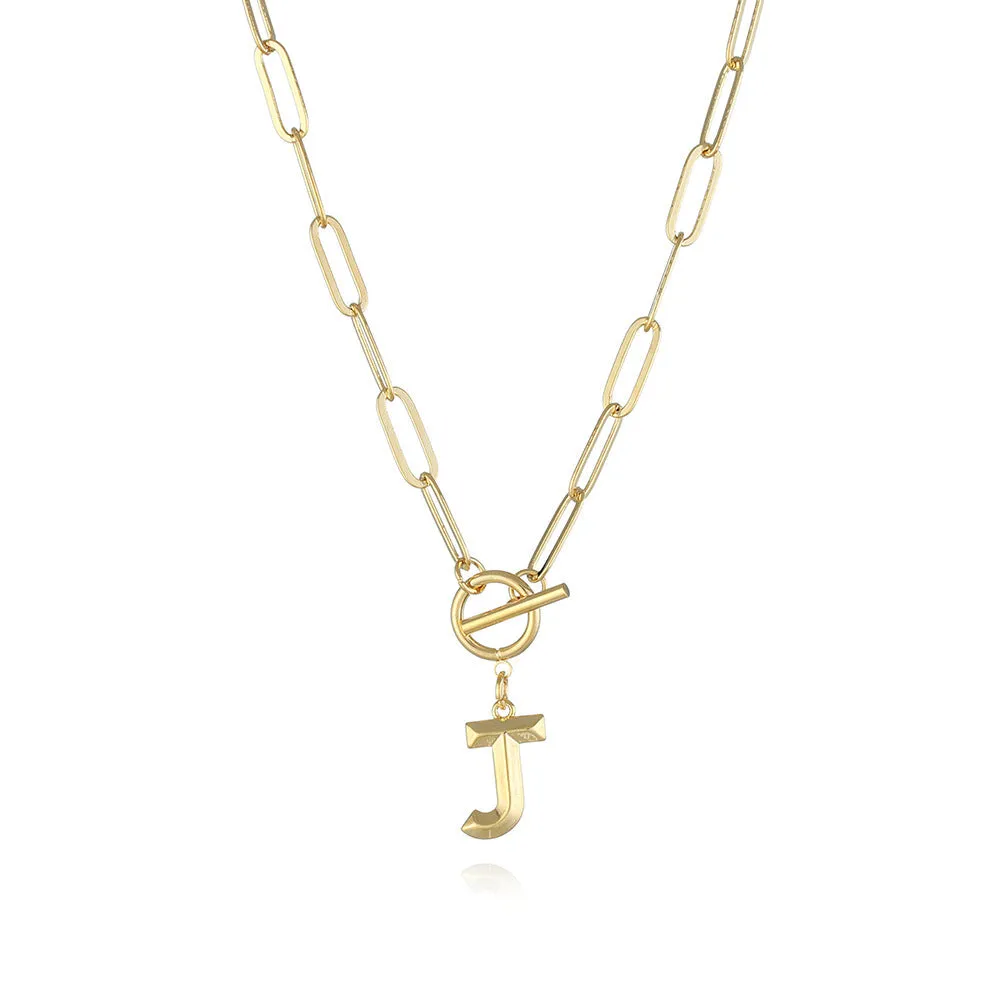 26 Letters A-Z Pendant Necklace with Thick Chain and OT Buckle - Unisex