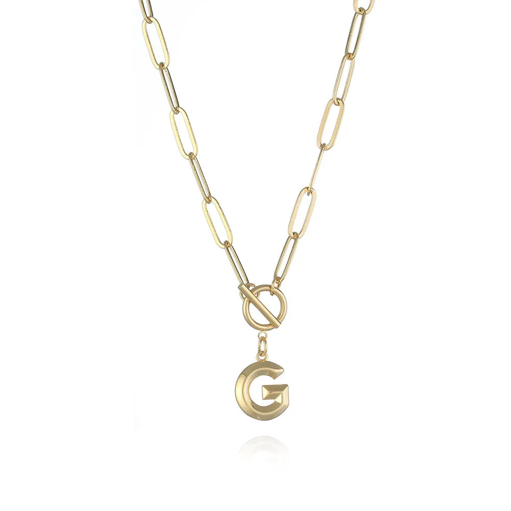 26 Letters A-Z Pendant Necklace with Thick Chain and OT Buckle - Unisex