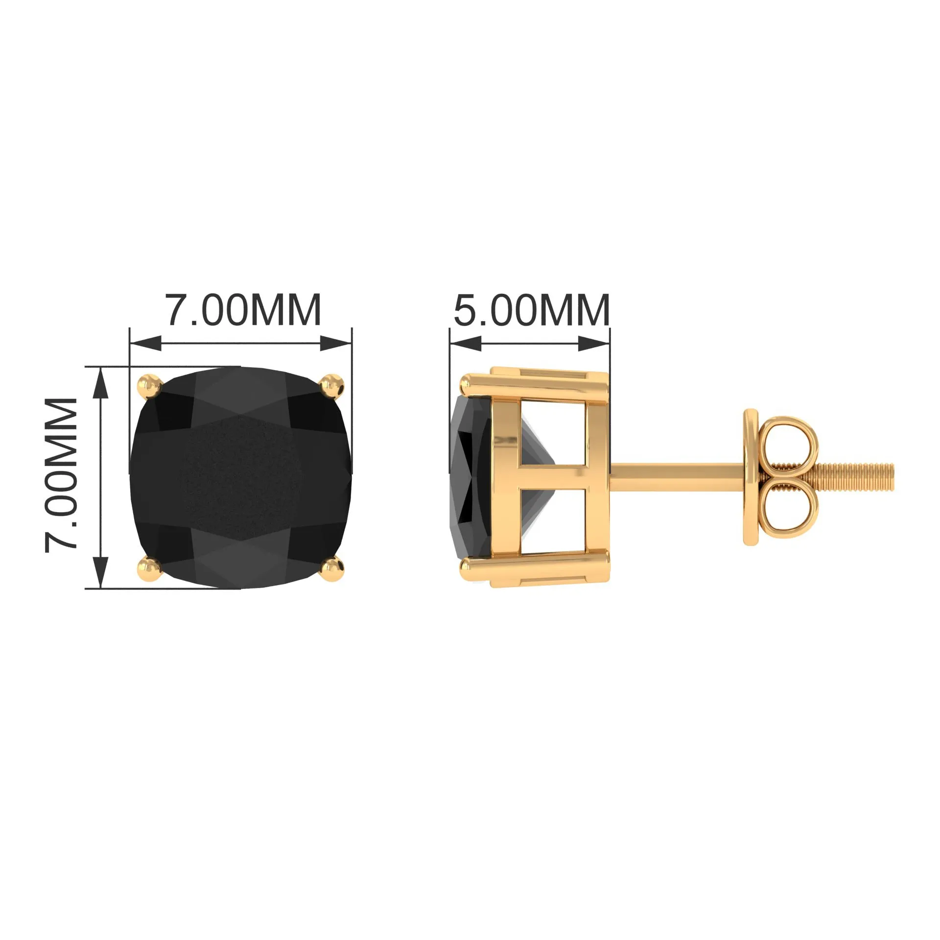3 CT Cushion Cut Black Onyx Solitaire Stud Earring