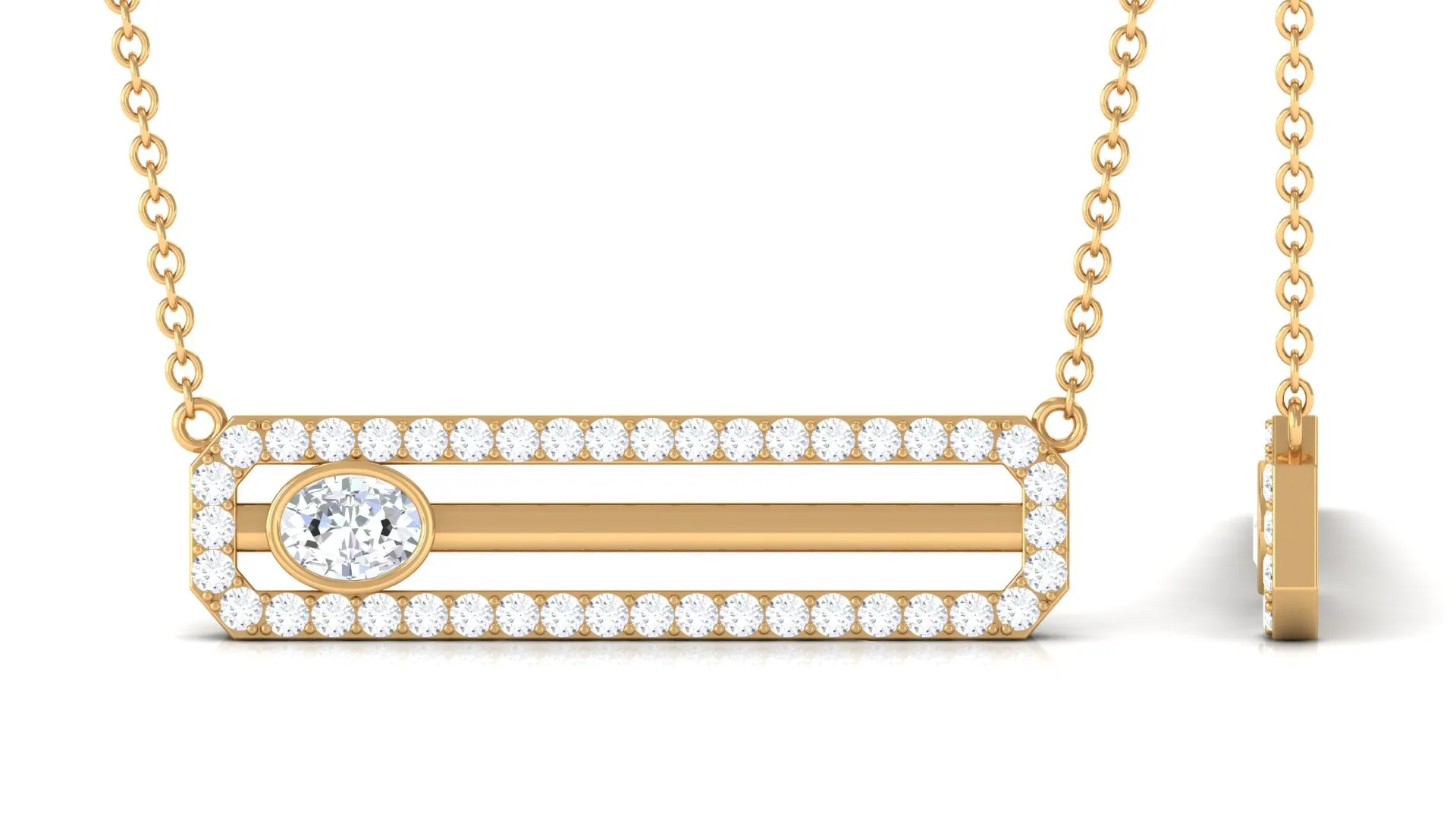 3/4 CT Certified Moissanite Gold Bar Necklace