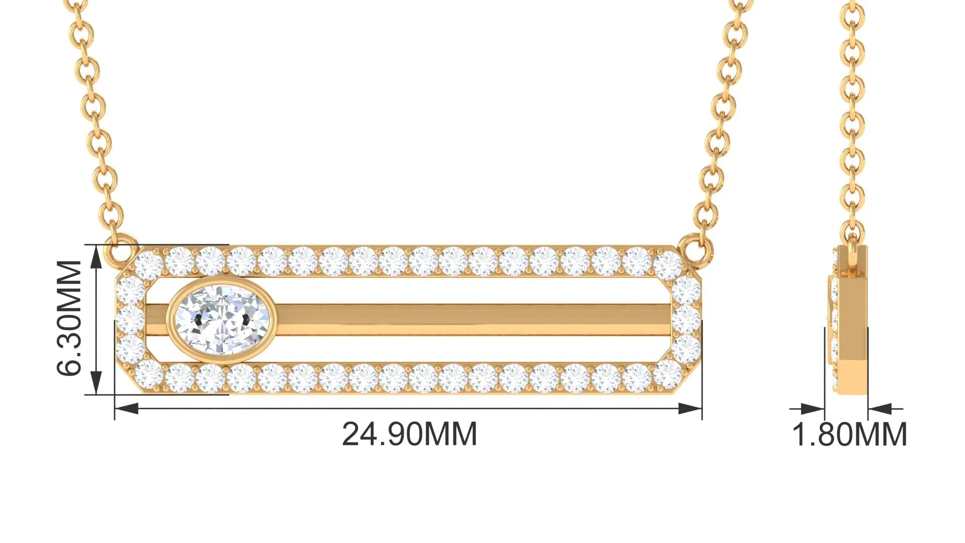 3/4 CT Certified Moissanite Gold Bar Necklace