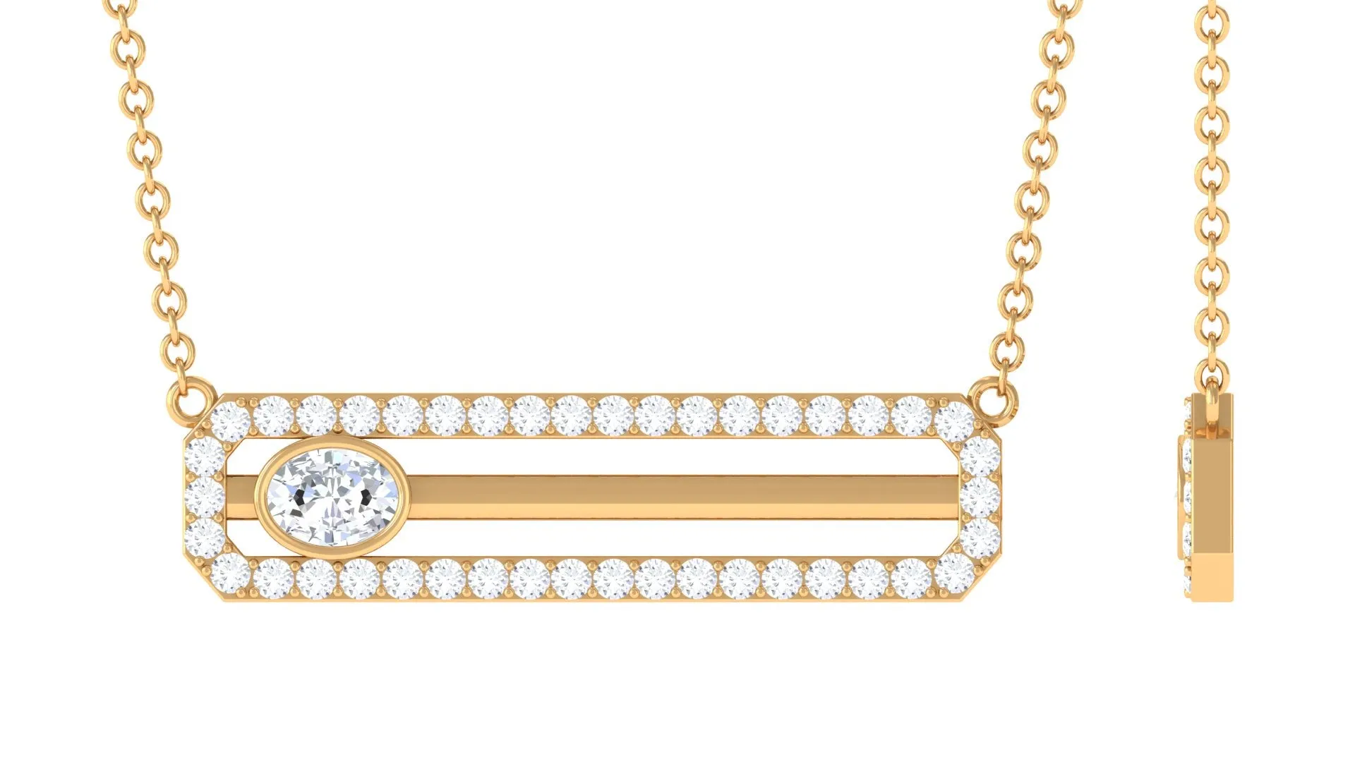 3/4 CT Certified Moissanite Gold Bar Necklace