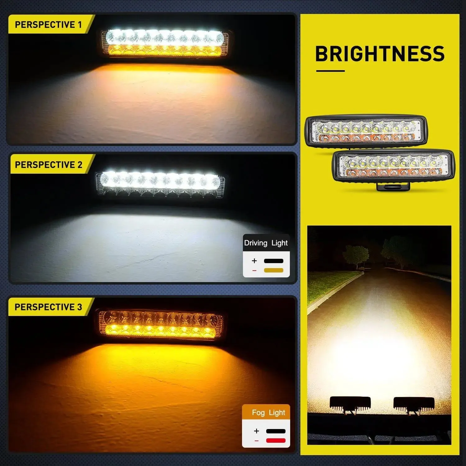 6 Inch 54W 4800LM Amber White Flood Led Work Lights (Pair)