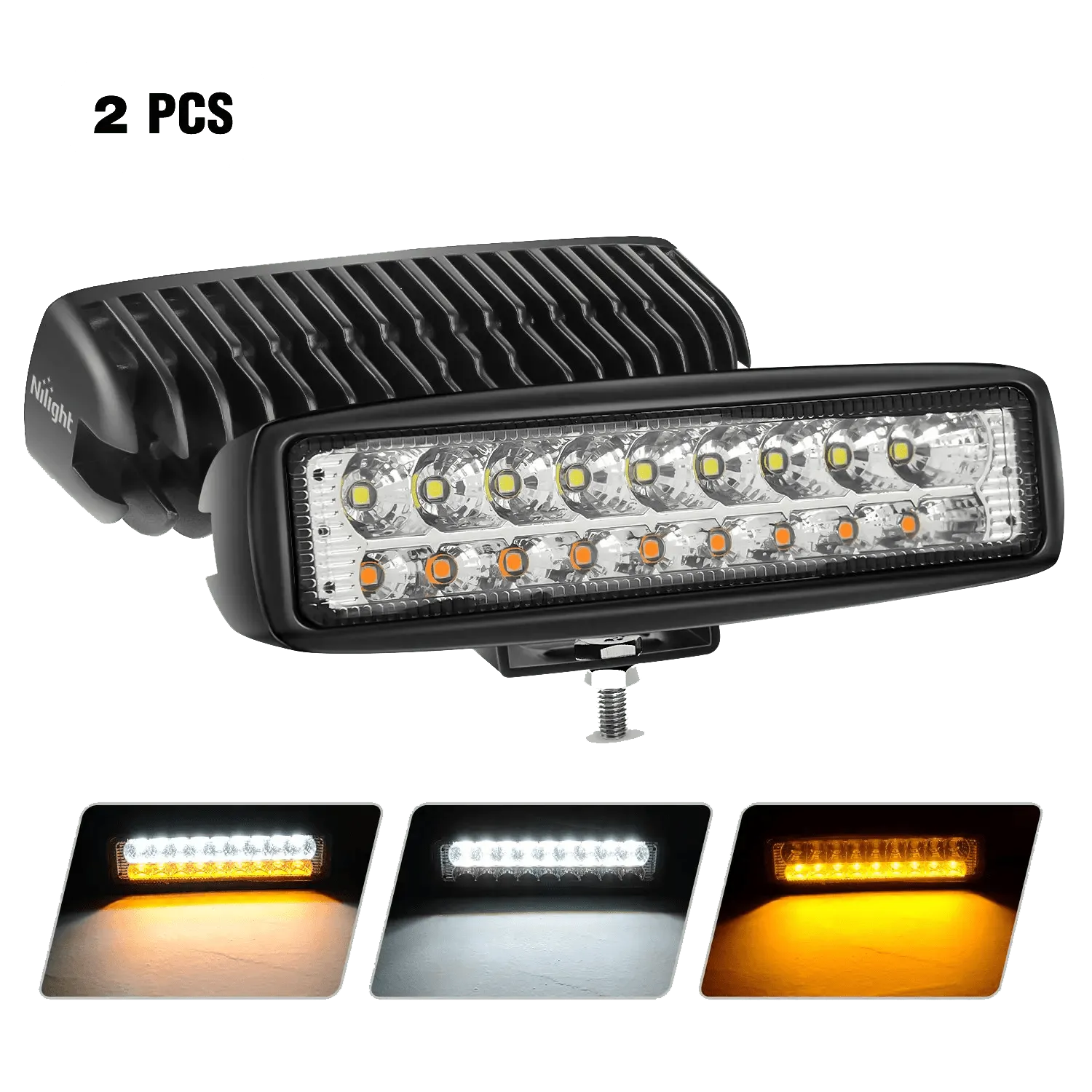 6 Inch 54W 4800LM Amber White Flood Led Work Lights (Pair)