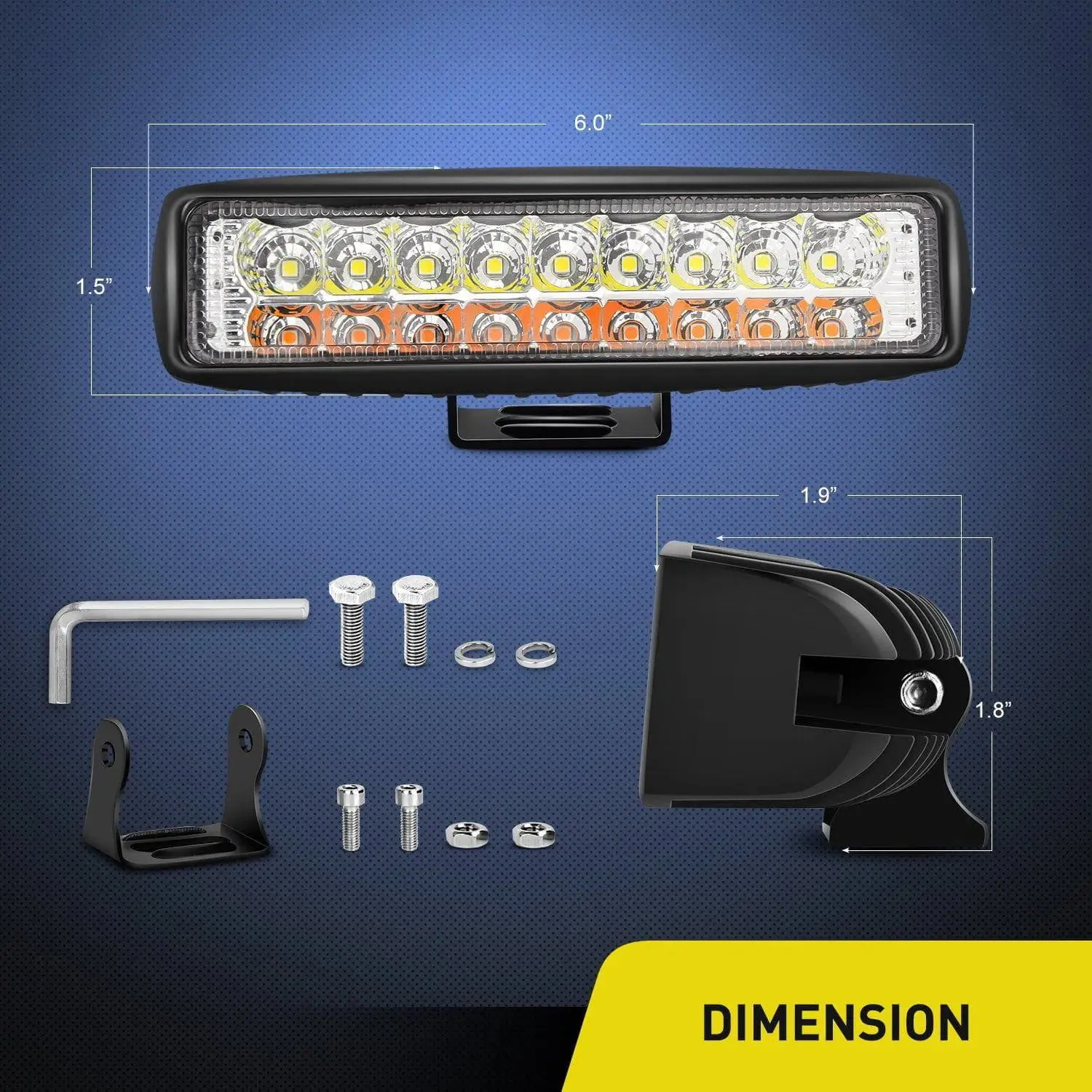 6 Inch 54W 4800LM Amber White Flood Led Work Lights (Pair)