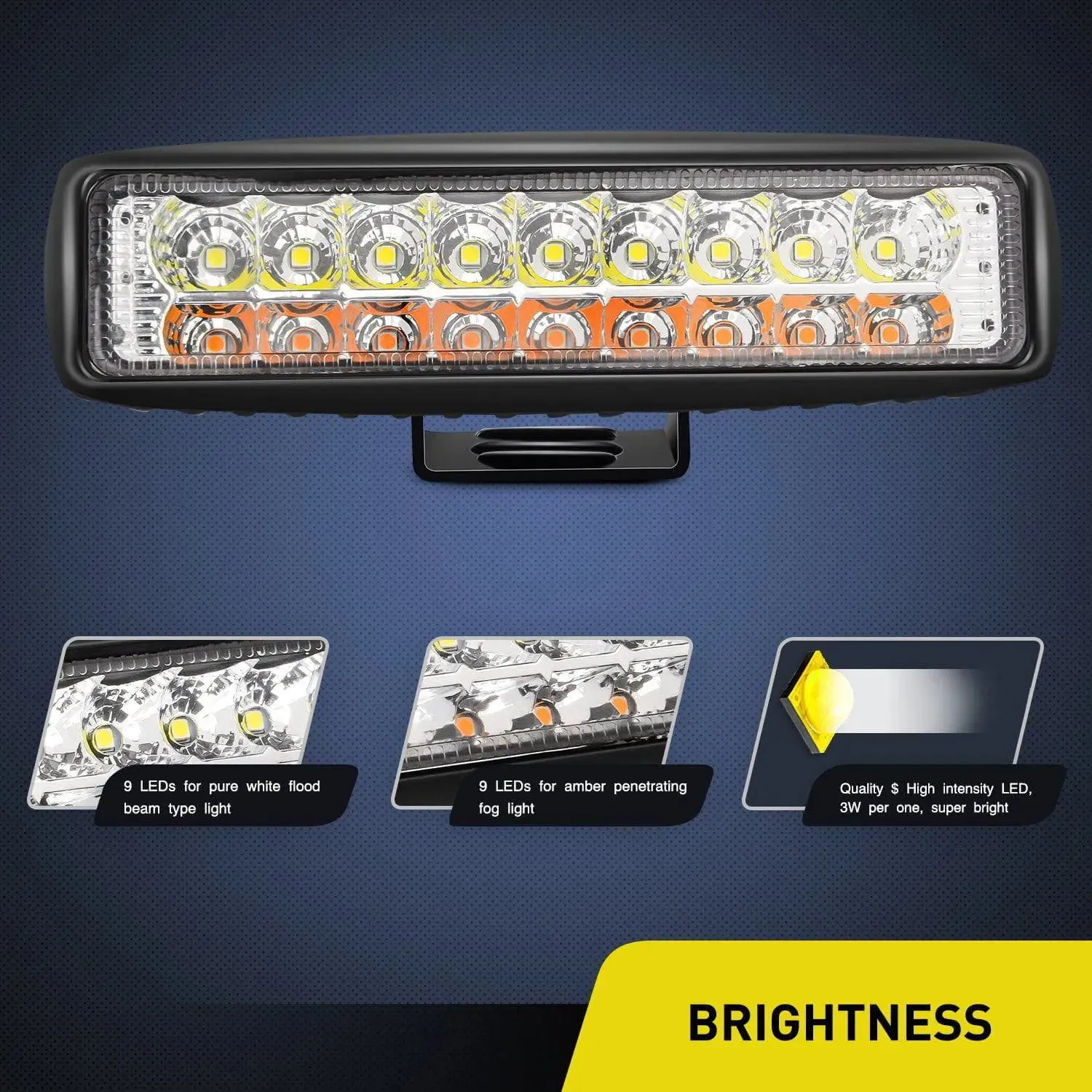 6 Inch 54W 4800LM Amber White Flood Led Work Lights (Pair)
