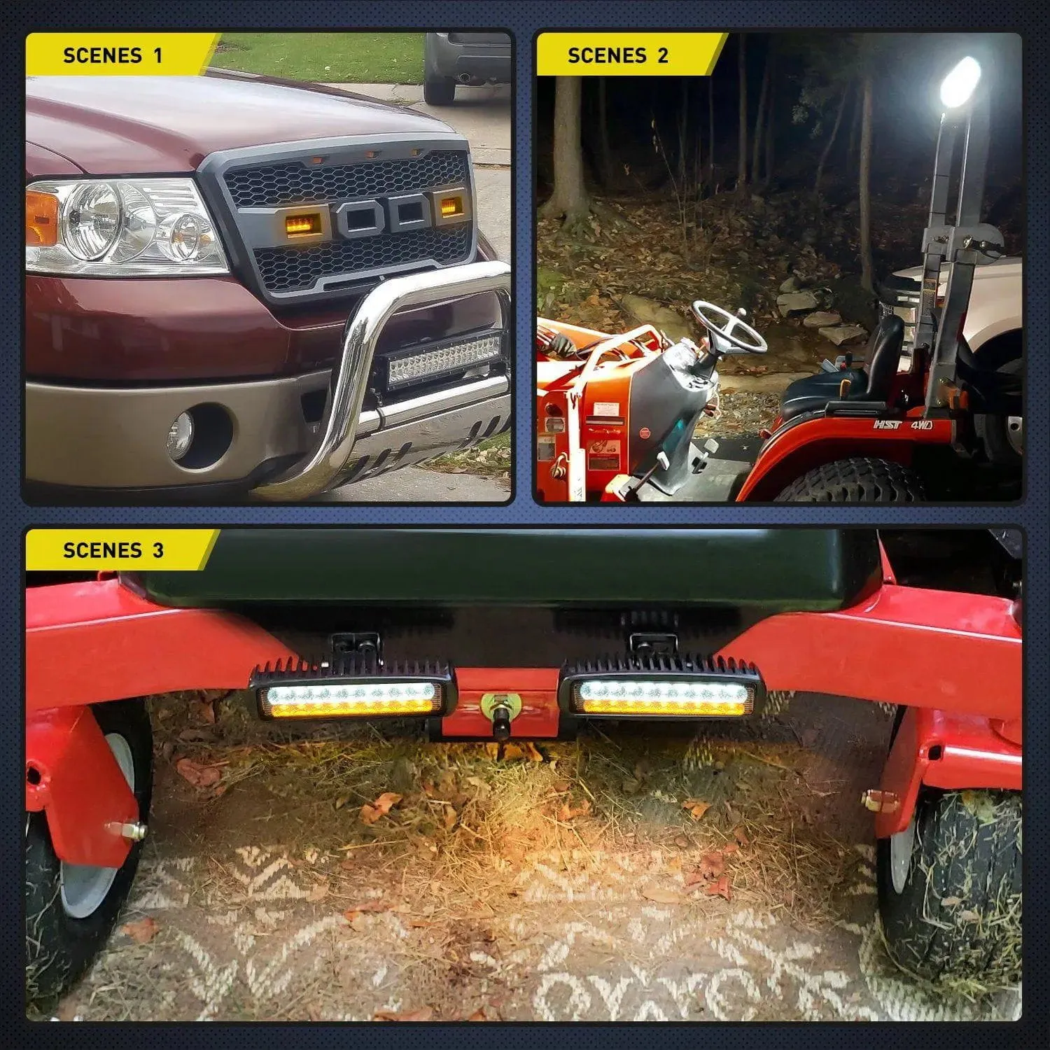 6 Inch 54W 4800LM Amber White Flood Led Work Lights (Pair)