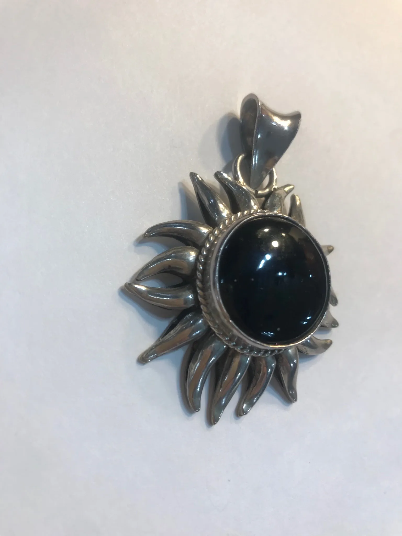 930 Onyx Signed Sun Pendant Vintage