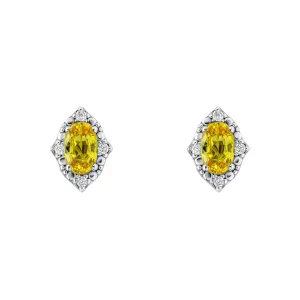 9ct Gold Rhodium Plated Sapphire Diamond Earrings GE2490Y